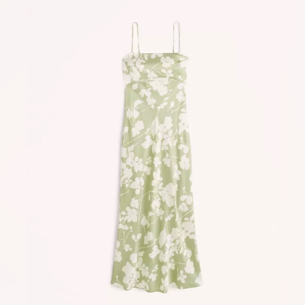NWT Abercrombie & Fitch Cowl back Satin green floral Slip Midi Dress